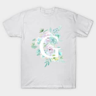 Botanical alphabet G green and purple flowers T-Shirt